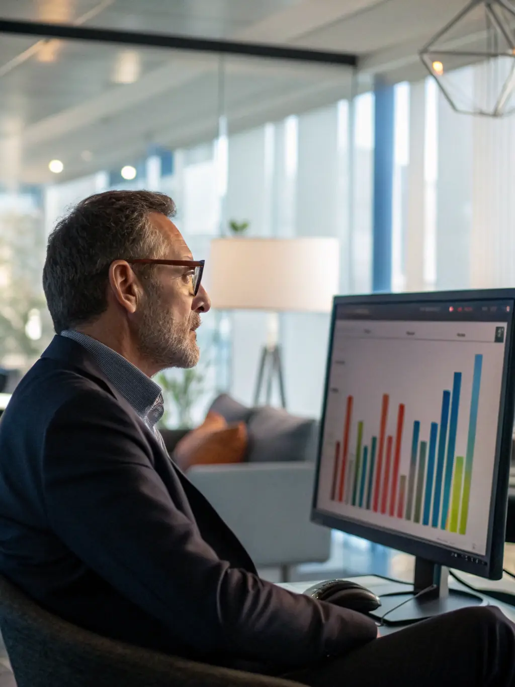 An image of a coach and client reviewing financial data and growth projections in a London-based startup office.